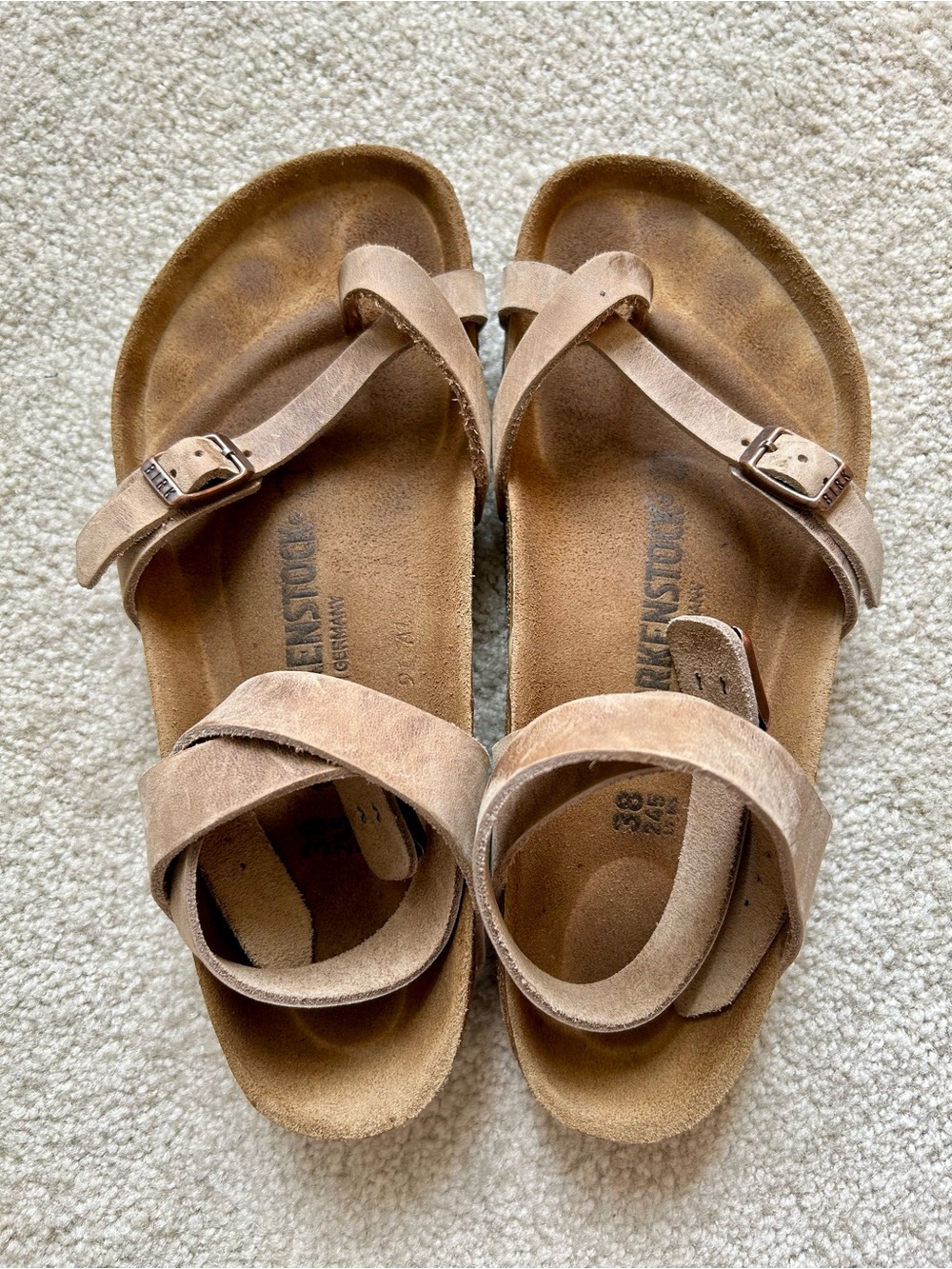 Birkenstock Tobacco Oiled Leather Yara Sandals Size 38 Regular - Picture 2 of 4